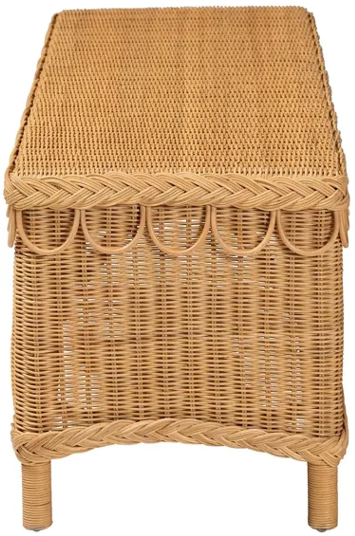 Bali & Pari Erla Bohemian Light Honey Rattan Accent Bench with Scallop border