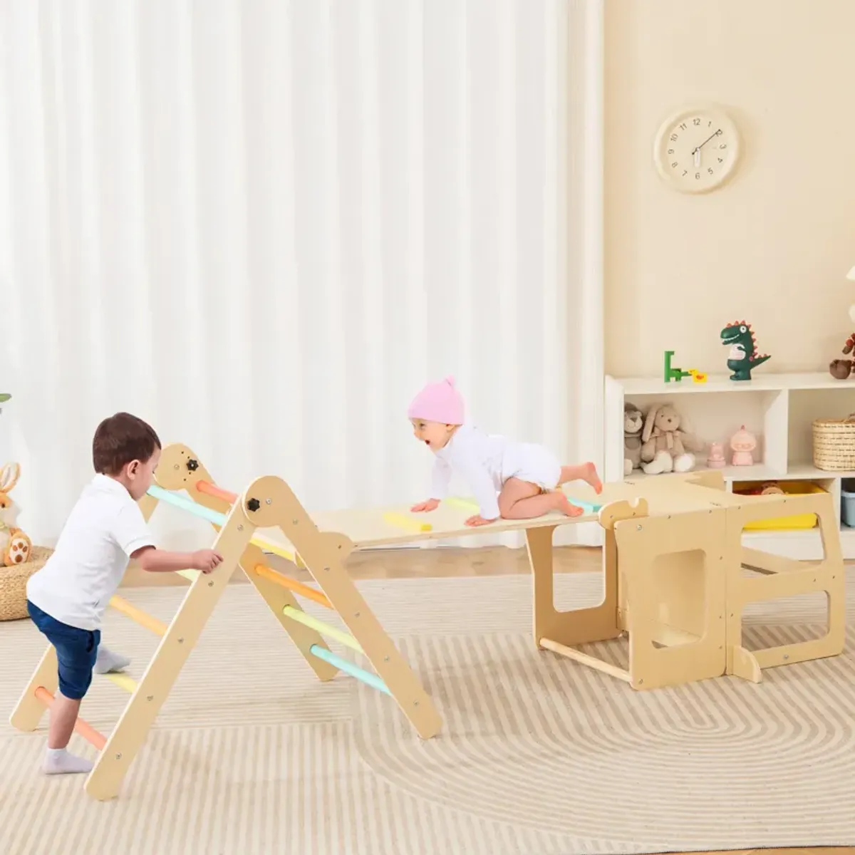 7-in-1 Toddler Climbing Toy Connected Table and Chair Set for Boys and Girls Aged 3-14 Years Old