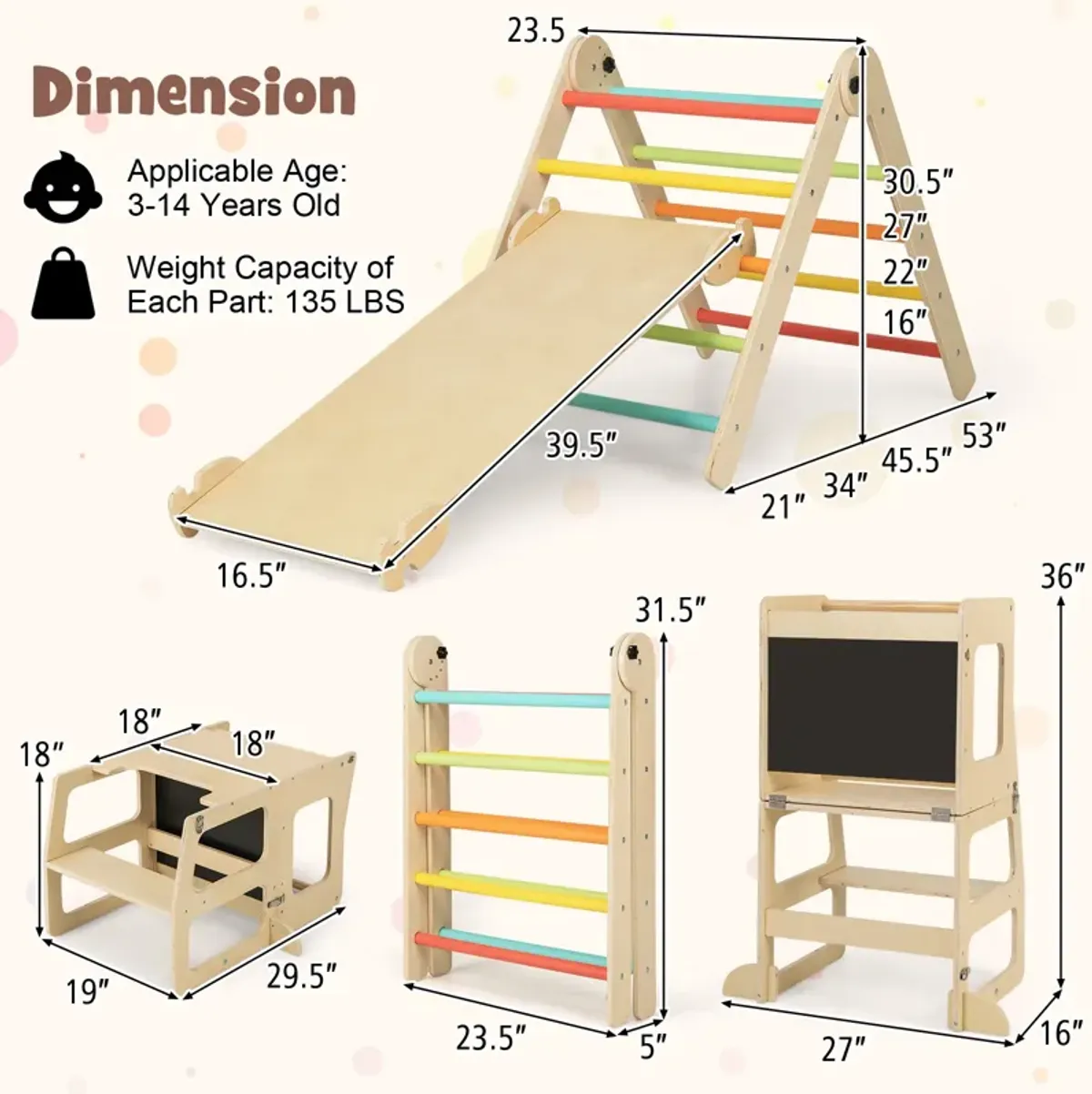 7-in-1 Toddler Climbing Toy Connected Table and Chair Set for Boys and Girls Aged 3-14 Years Old