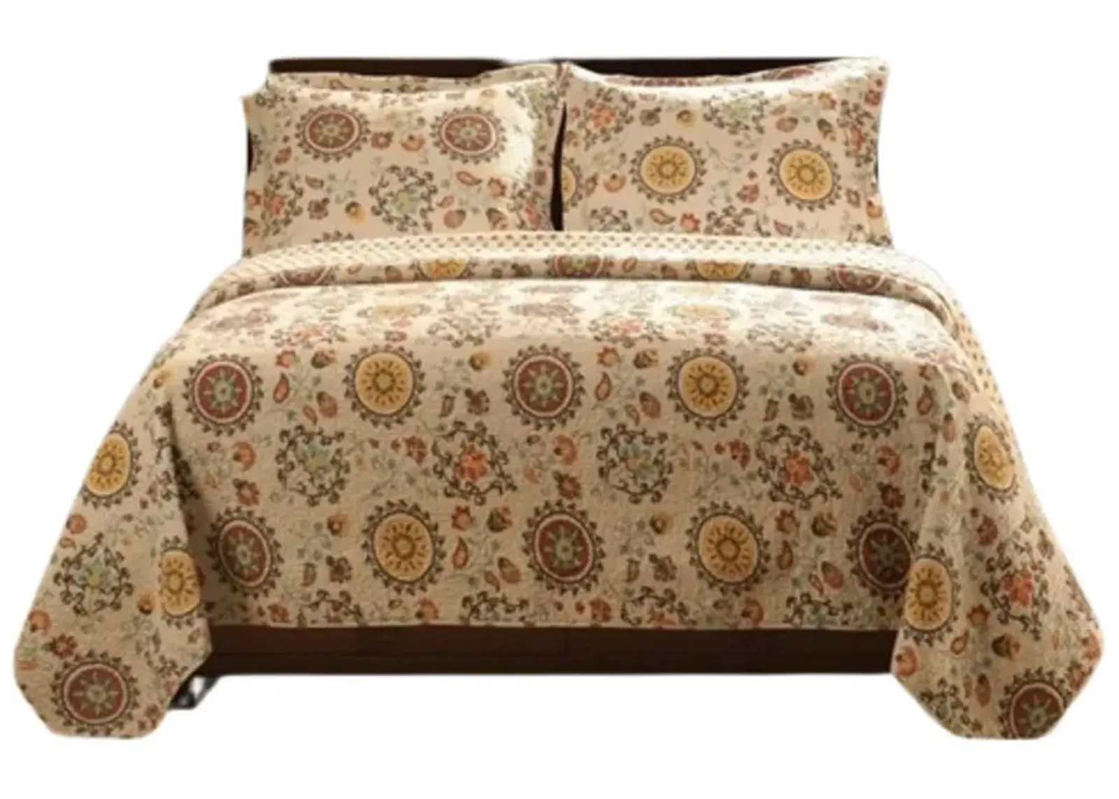 Hivvago King Retro Moon Shaped Floral Medallion Reversible 3 Piece Quilt Set