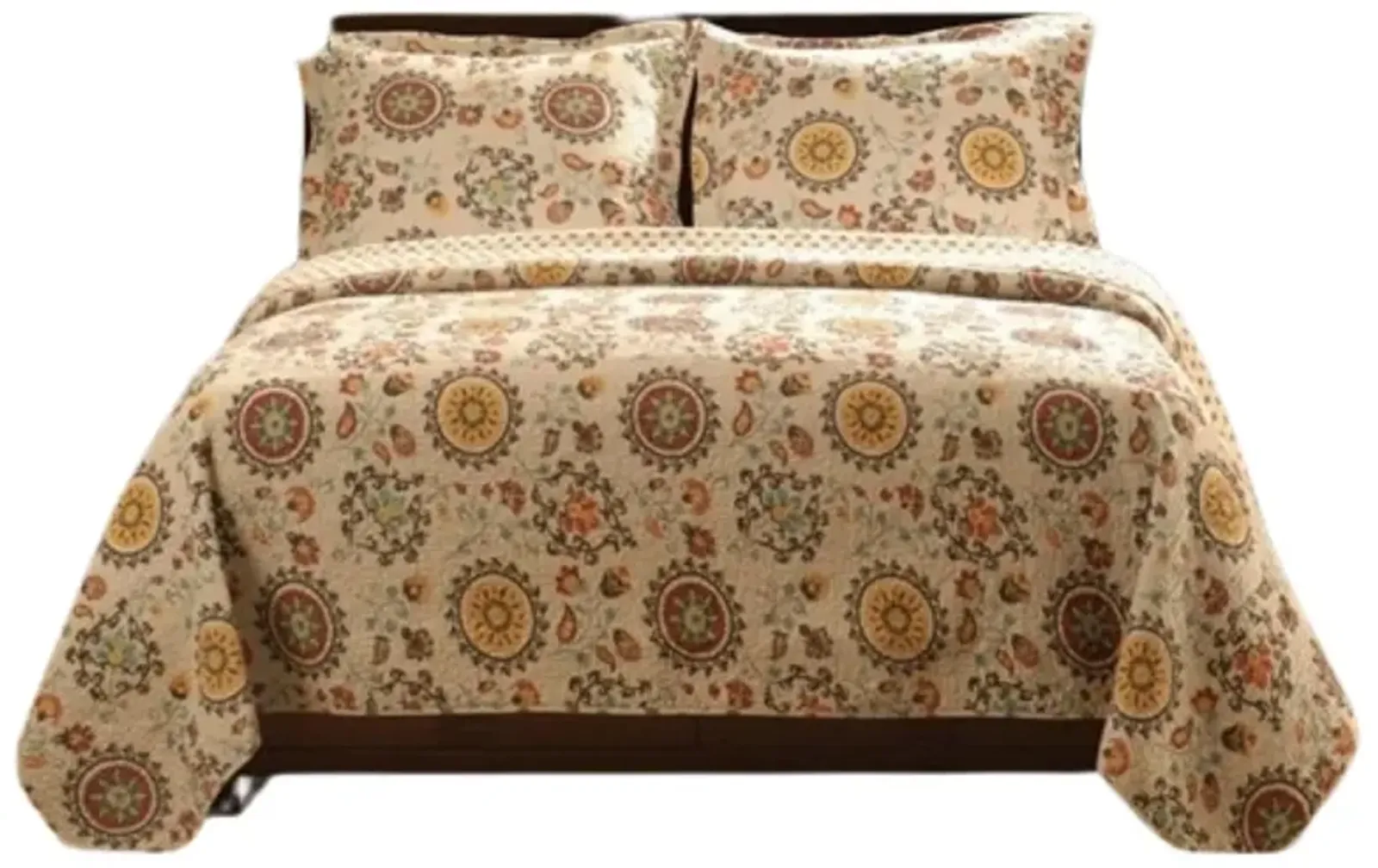 Hivvago King Retro Moon Shaped Floral Medallion Reversible 3 Piece Quilt Set