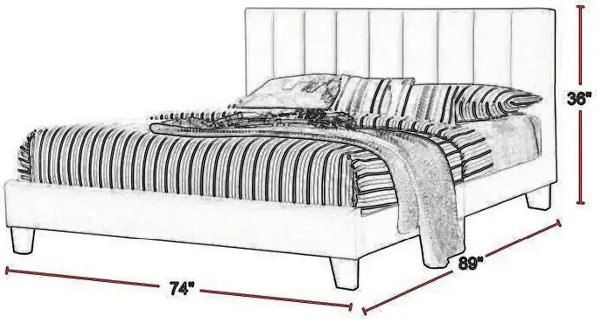 Eve Platform California King Bed, Deep Channel Tufted Light Gray Upholstery - Benzara