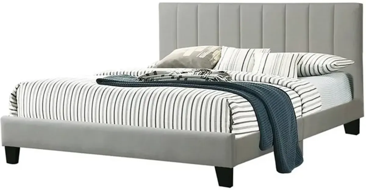 Eve Platform California King Bed, Deep Channel Tufted Light Gray Upholstery - Benzara