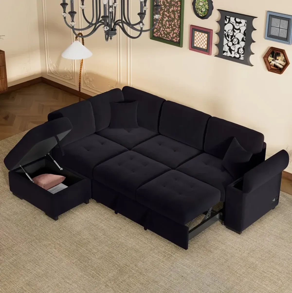 Streamdale L-Shaped Sleeper Sofa with Storage Ottoman & USB Charge
