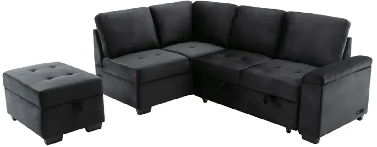 L-Shaped Sleeper Sofa with Storage Ottoman & USB Charge