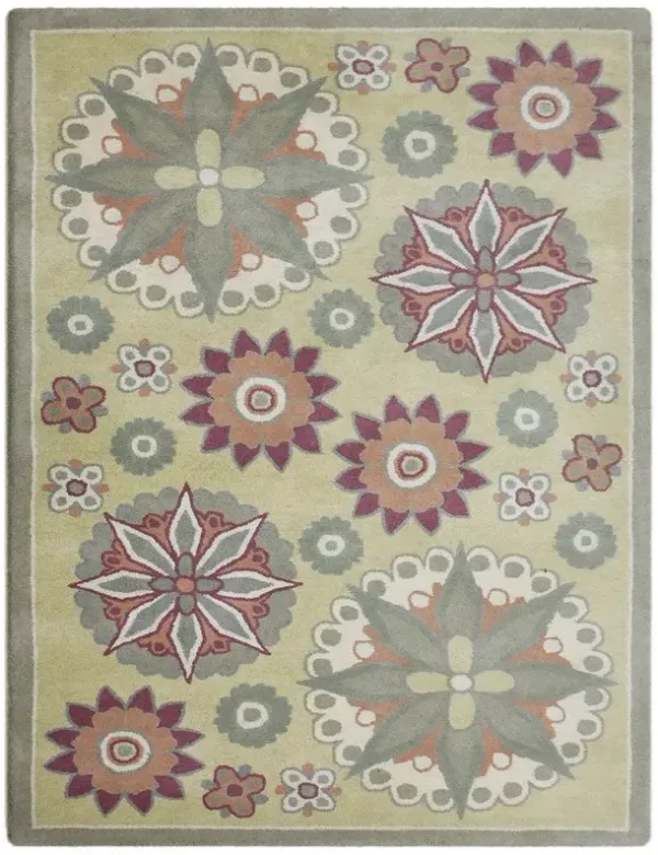 RUGSOTIC CARPETS HAND TUFTED WOOL ECO-FRIENDLY AREA RUGS  - 5'x7'6'', Rectangle Shape, Light Green, Floral Modern Design, High Pile Handmade Anti Skid Area Rugs for Living Room, Bed Room (K03114)