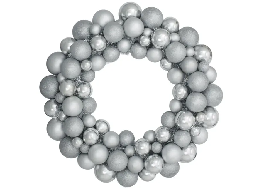 Silver 3-Finish Shatterproof Ball Ornament Christmas Wreath  36-Inch