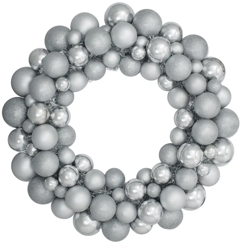 Silver 3-Finish Shatterproof Ball Ornament Christmas Wreath  36-Inch