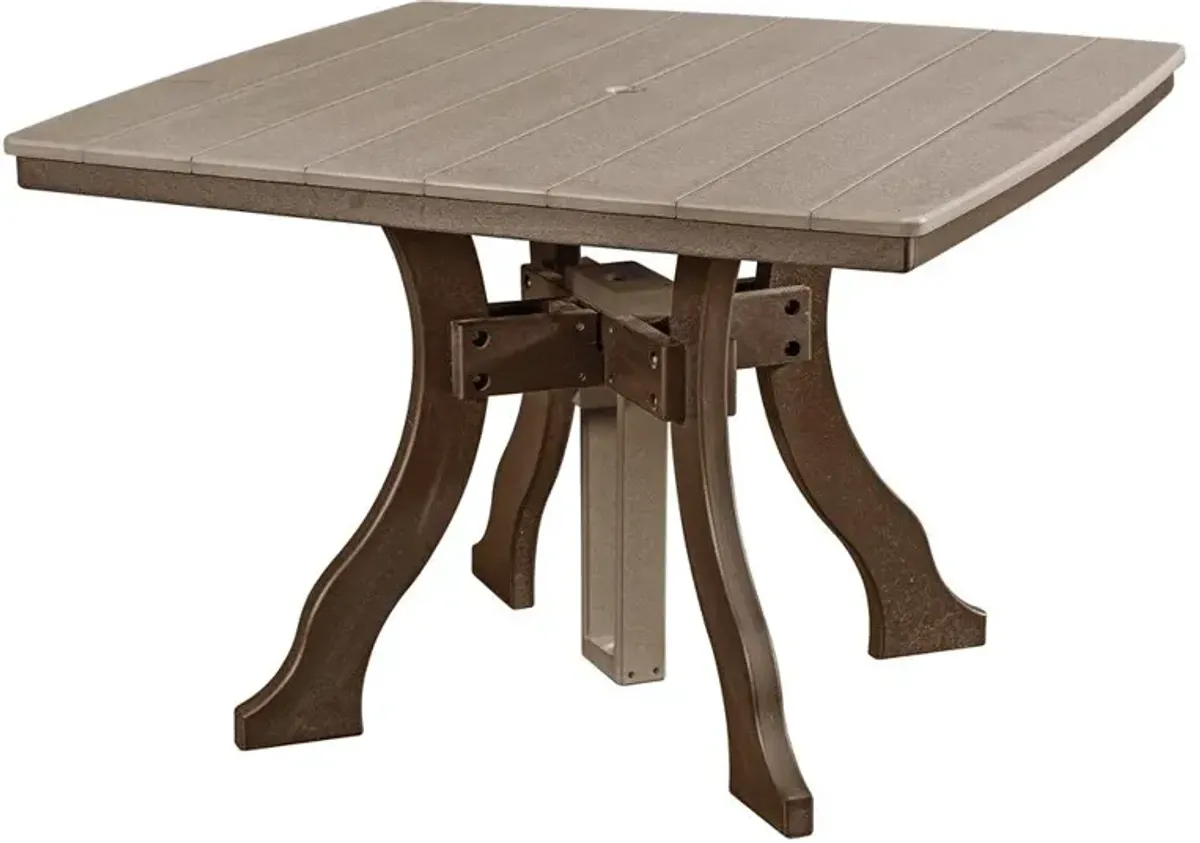 American Furniture Classics Dining Height Square Table in Weatherwood with a Tudor Brown Base
