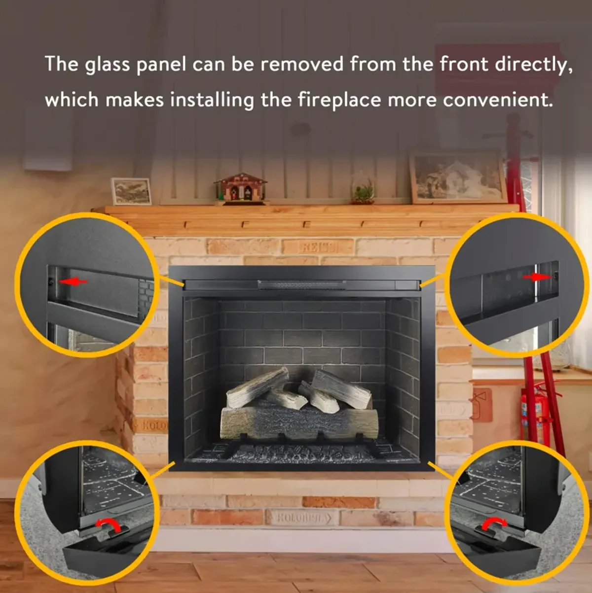 Mondawe 33 Inch Infrared Electric Fireplace Insert, Touch Panel Home Decor Heater, Smokeless Firebox With Cracking Sound