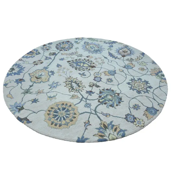 RUGSOTIC CARPETS HAND TUFTED WOOL ECO-FRIENDLY AREA RUGS  - 8'x8', Round Shape, Cream, Floral Modern Design, High Pile Thick Handmade Anti Skid Area Rugs for Living Room, Bed Room (K00500)