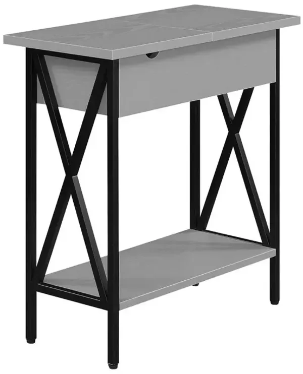 Convenience Concepts Tucson Flip Top End Table with Charging Station and Shelf in Gray/Black