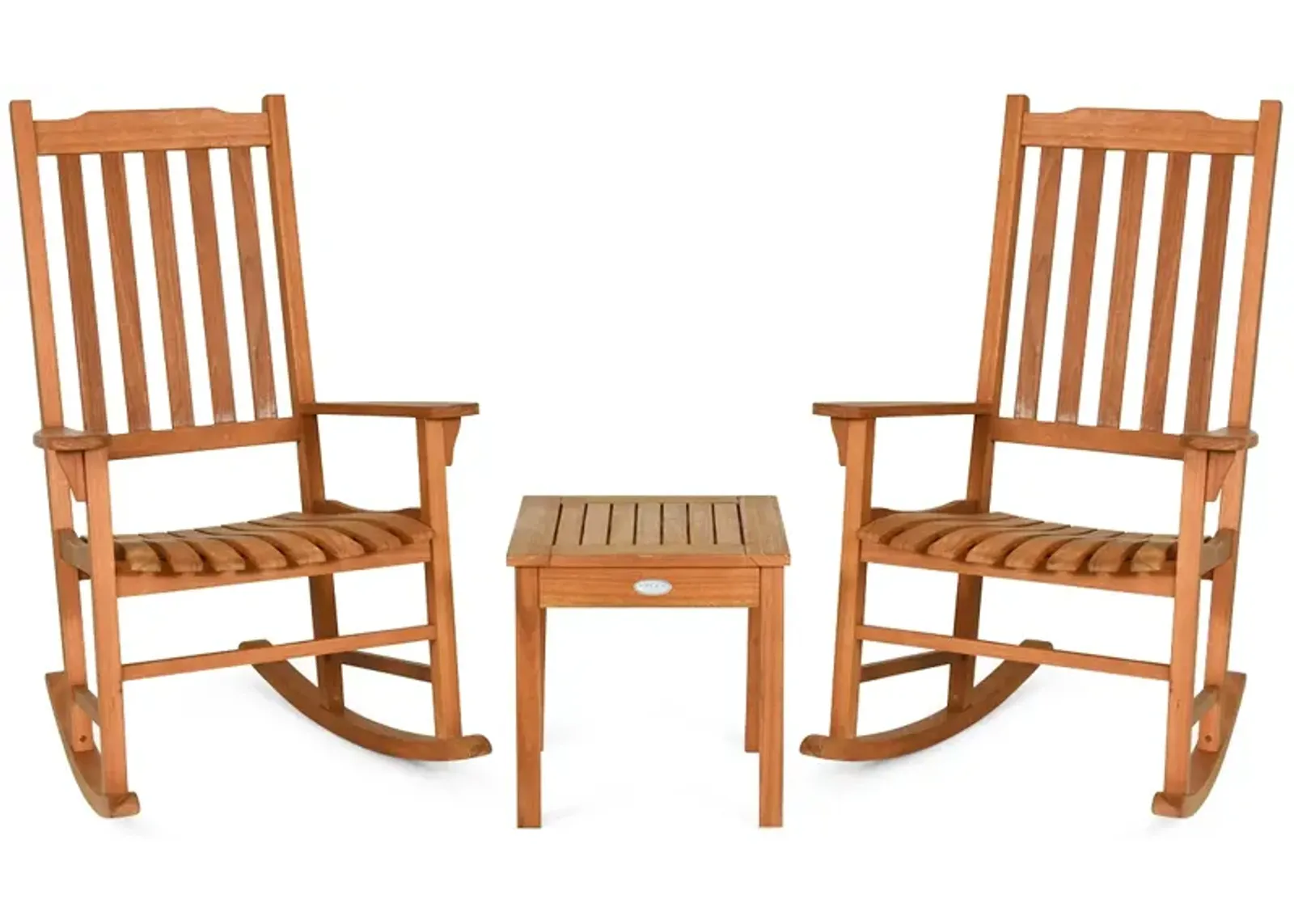 3 Pieces Eucalyptus Rocking Chair Set with Coffee Table