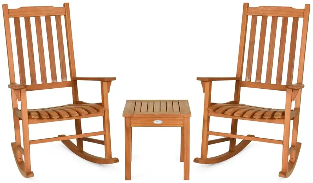 3 Pieces Eucalyptus Rocking Chair Set with Coffee Table