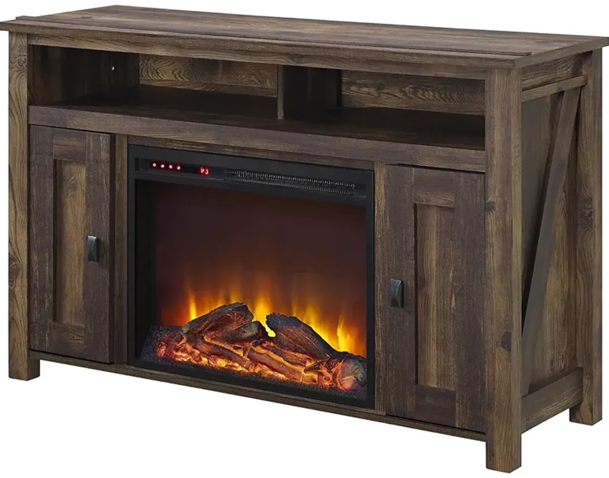 Rustic Wood TV Stand with 1,500 Watt Electric Fireplace & Adjustable Shelves