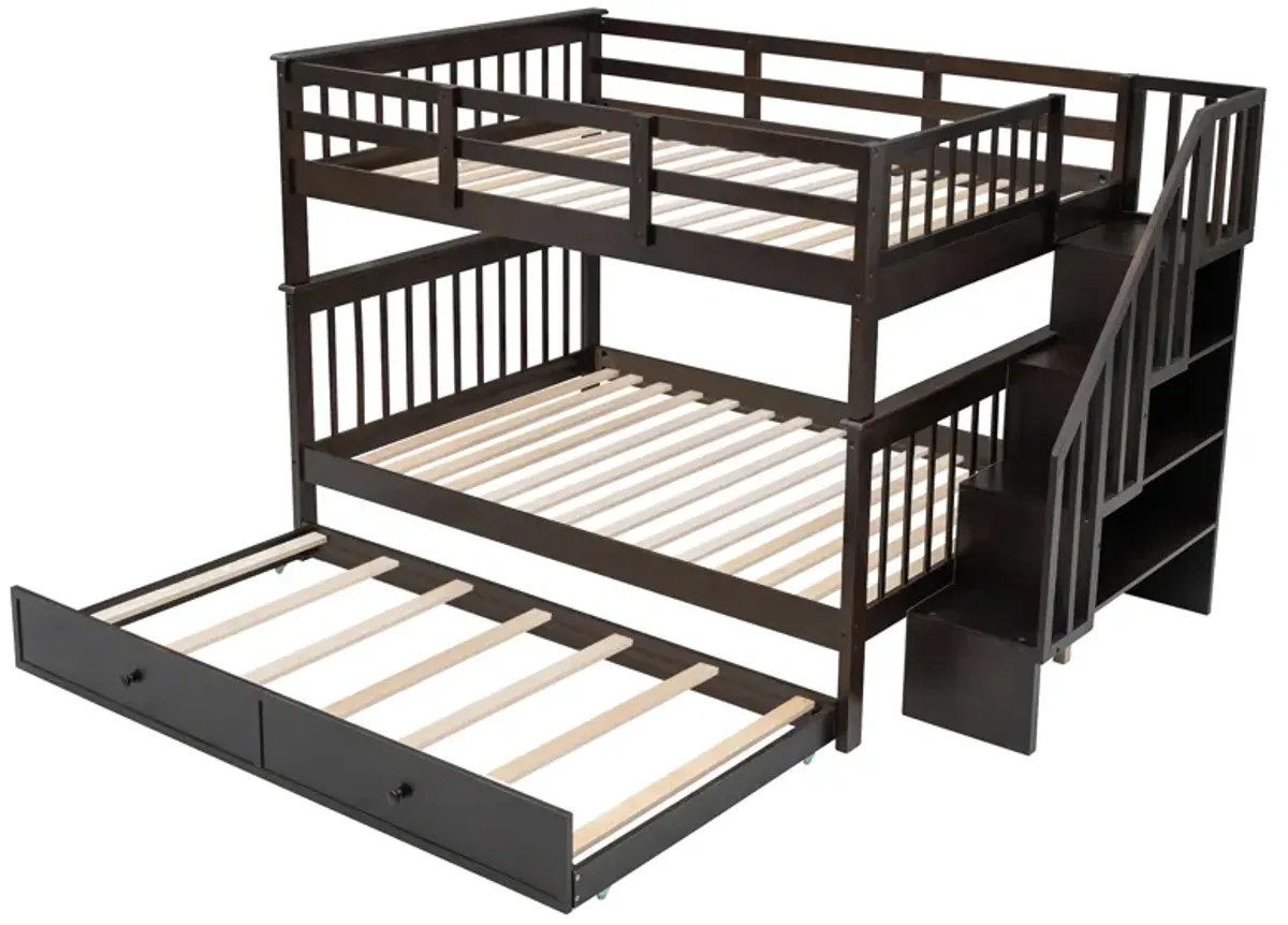 Merax Storage Bunk Bed Trundle Bed with Guard Rail