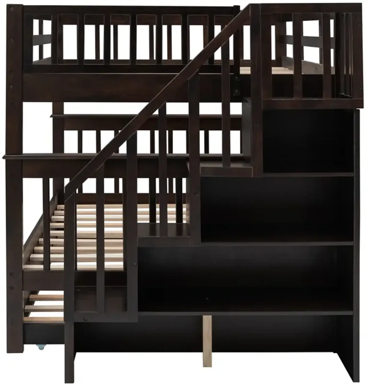 Merax Storage Bunk Bed Trundle Bed with Guard Rail