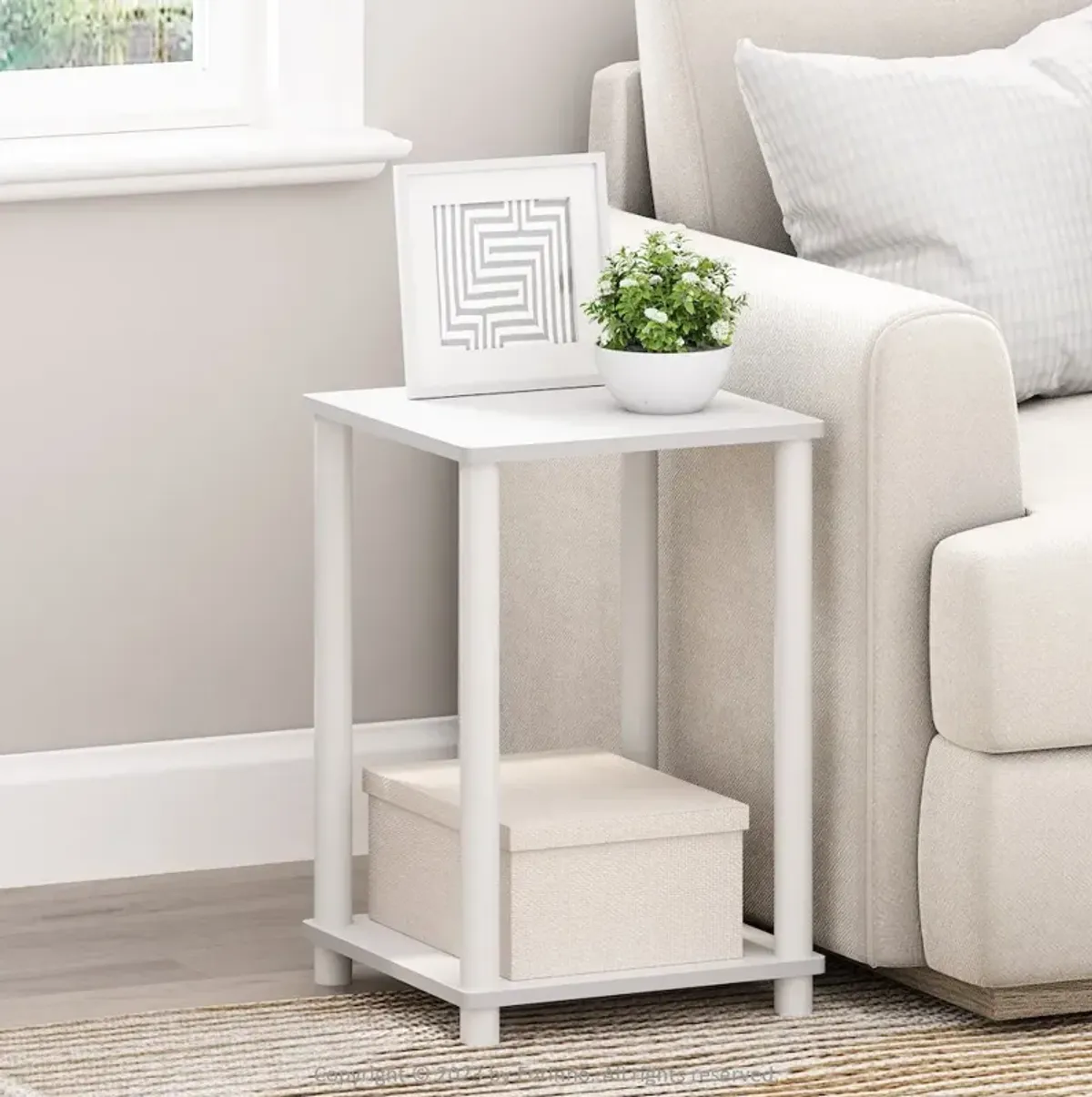 Turn-N-Tube Haydn End Table, White/White