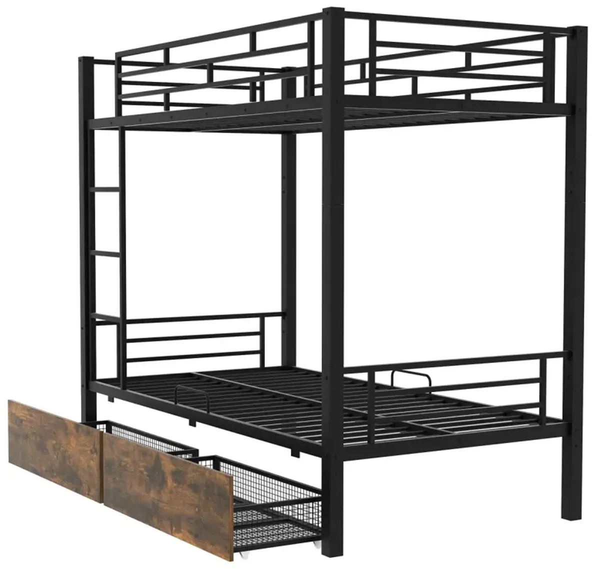 Metal Bunk Bed With Drawers, Twin