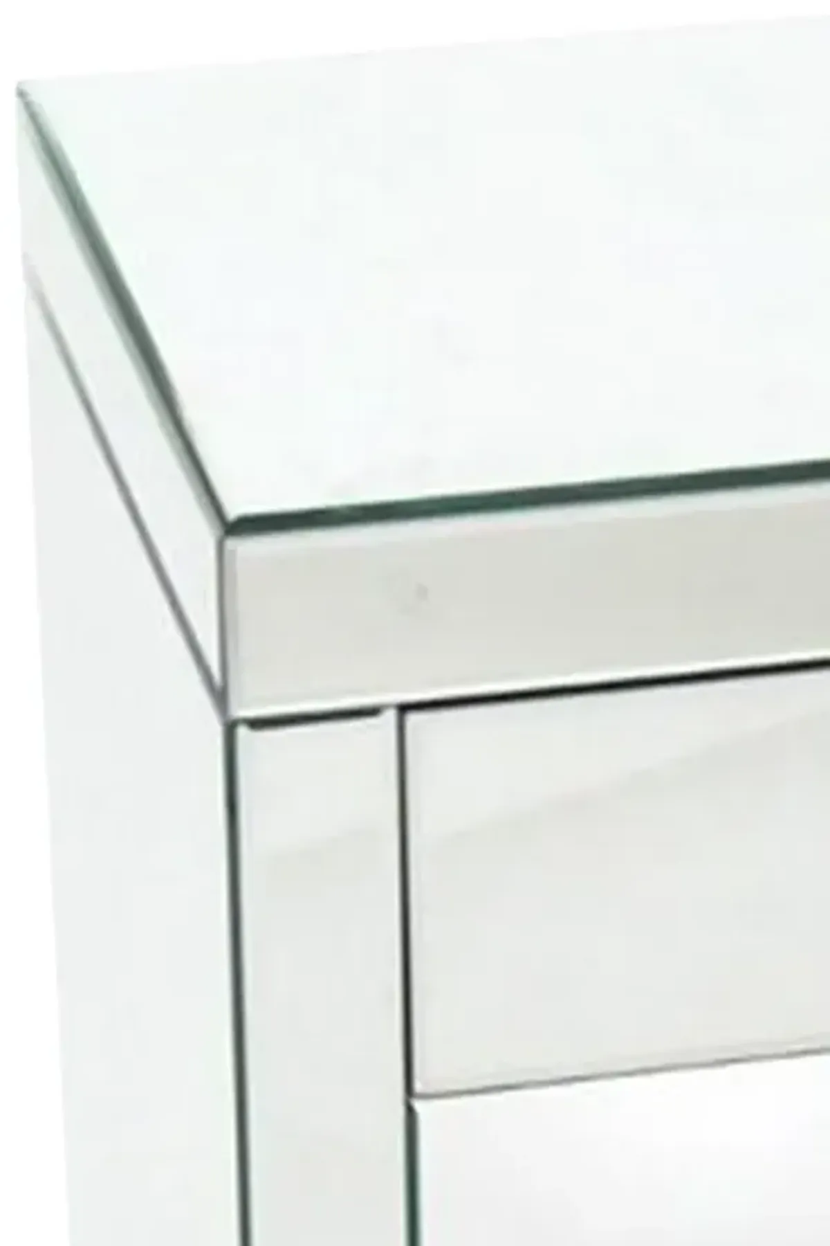 26 Inch Beveled Mirror Chest with 1 Drawer, Silver-Benzara