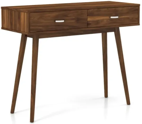 Hivvago Writing Study Desk with Solid Rubber Wood Legs and Storage for Study Living Room Bedroom