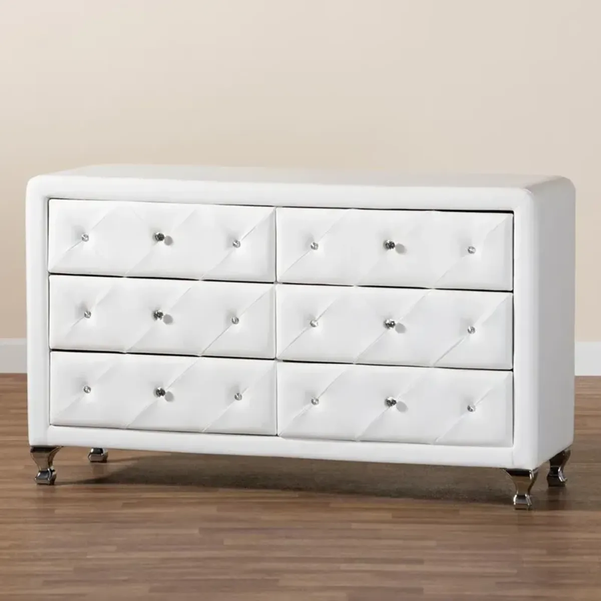 Baxton Studio Luminescence White Faux Leather Upholstered Dresser