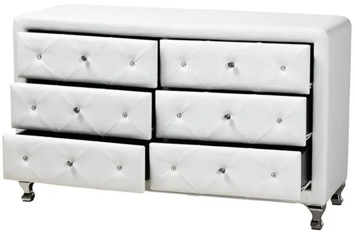 Baxton Studio Luminescence White Faux Leather Upholstered Dresser