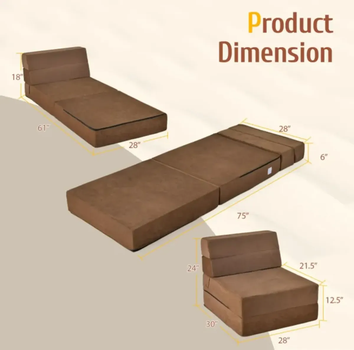 Hivvago Tri-fold Folding Sleeper Sofa Bed for Living Room Bedroom