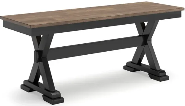 Fleur Large Dining Room Bench, 48 Inch Brown Seat, Black Wood Frame - Benzara