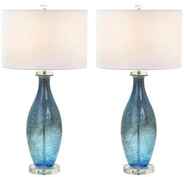 Hivvago Set of Two 30" Blue Crystal And Glass Table Lamps With White Drum Shades