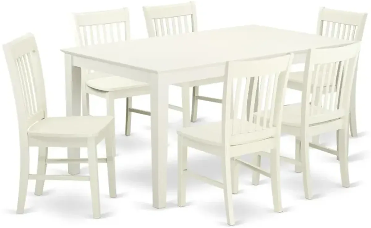 East West Furniture Dining Room Set Linen White, CANO7-LWH-W