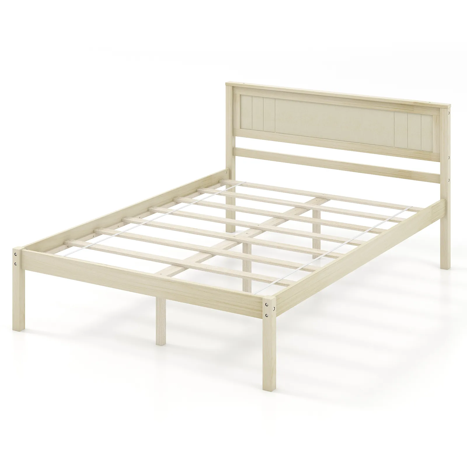 Wooden Bed Frame with Headboard and Slat Support