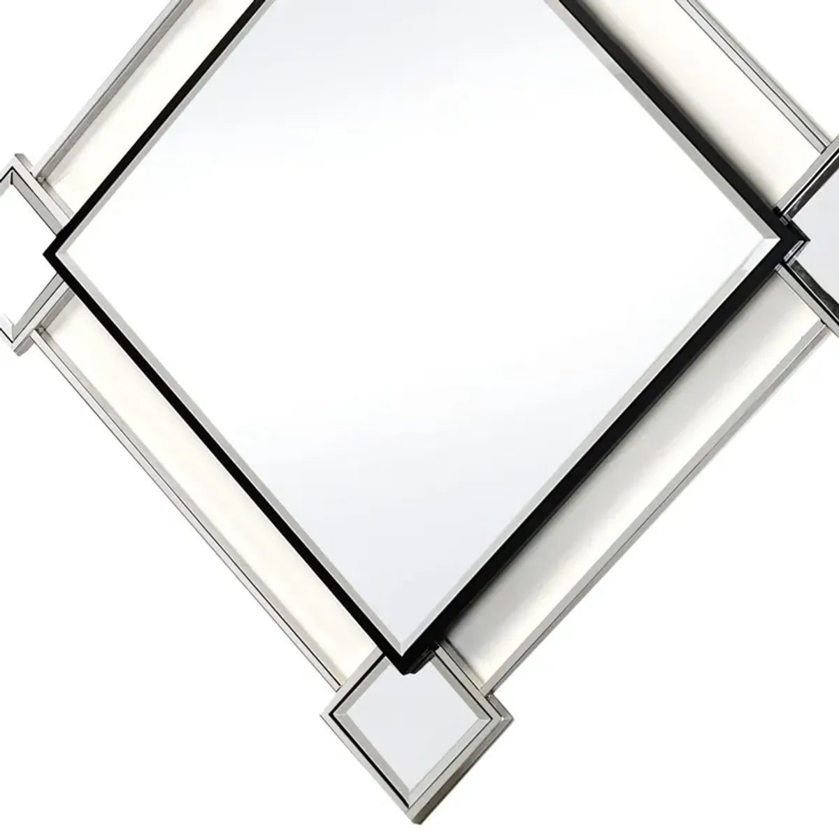 Diamond Shaped Beveled Accent Wall Mirror with Mirror Inserts, Silver-Benzara