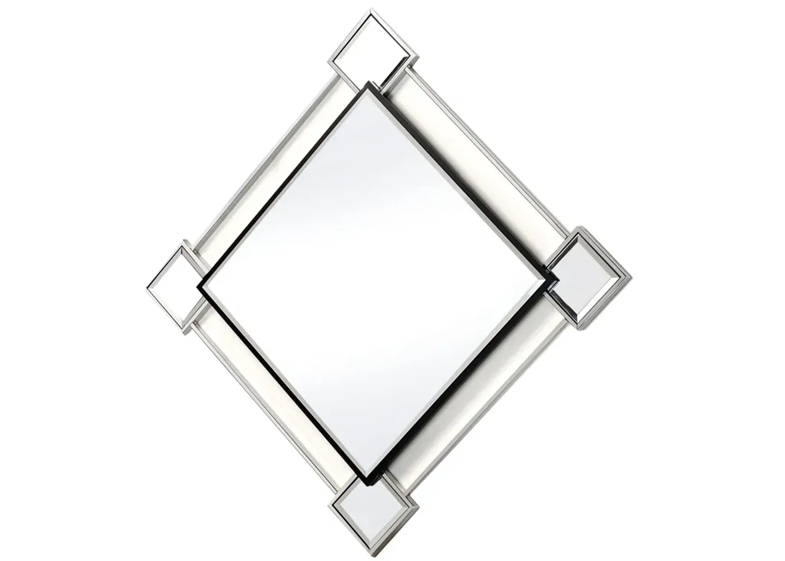 Diamond Shaped Beveled Accent Wall Mirror with Mirror Inserts, Silver-Benzara