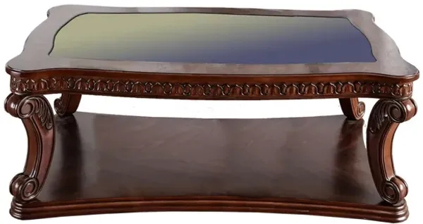 Traditional Coffee Table with Cabriole Legs and Wooden Carving, Brown-Benzara
