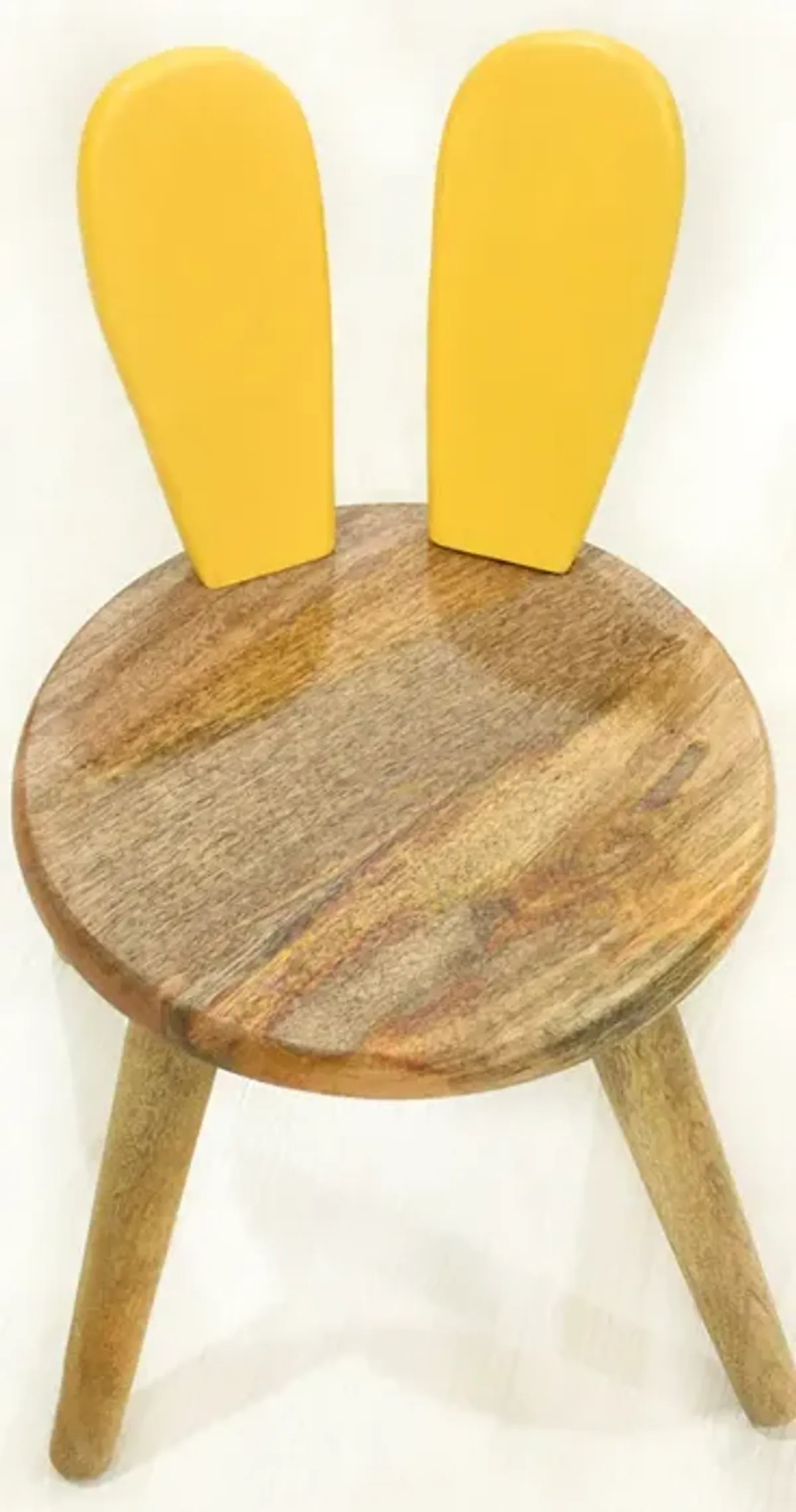 Handmade 100% Mango Wood Kids Yellow Color Round Shaped Rabbit Theme Indoor Table & Chair