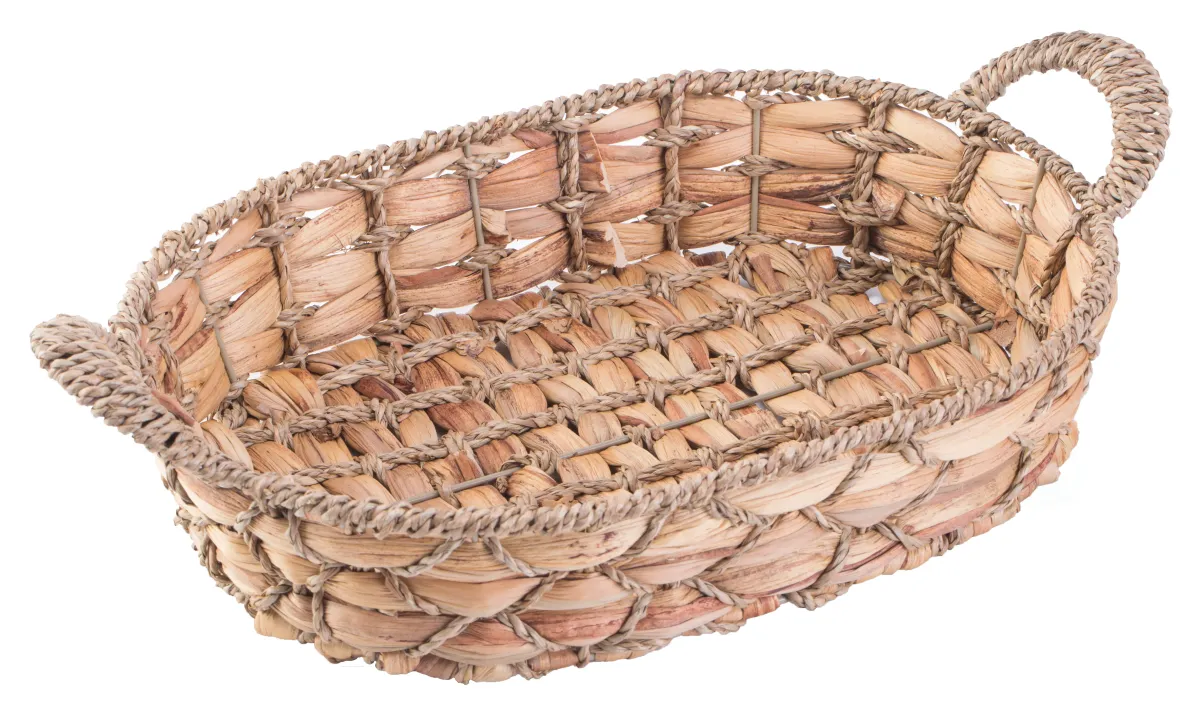 Set of 4 Seagrass Fruit Bread Basket Tray with Handles, Small