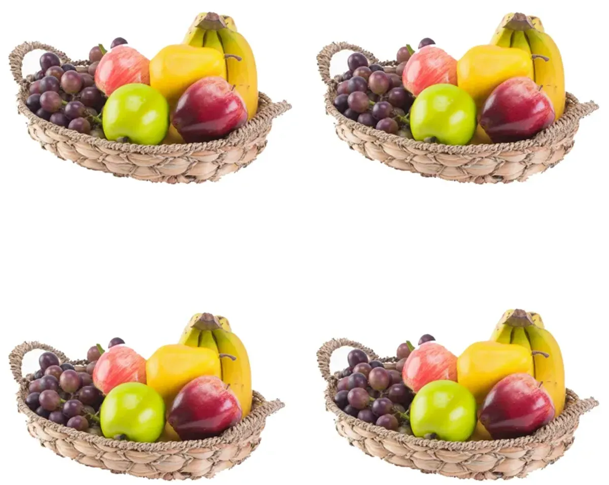 Set of 4 Seagrass Fruit Bread Basket Tray with Handles, Small