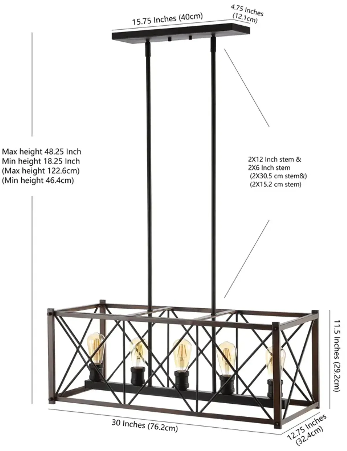 Galax 5-Light Adjustable Iron Farmhouse Industrial LED Dimmable Pendant