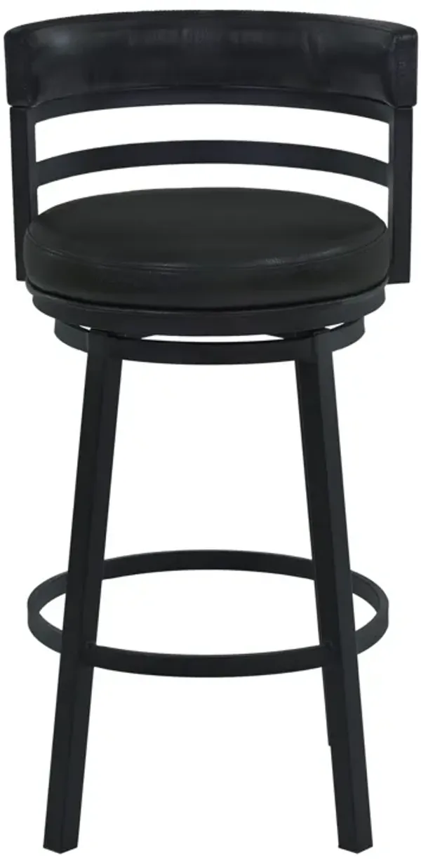 Eva 26 Inch Swivel Counter Stool Chair, Vegan Leather, Curved Back, Black