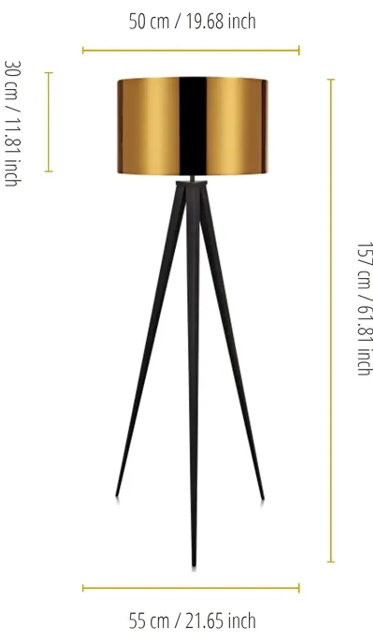 Teamson Home Romanza 61.81" Postmodern Tripod Floor Lamp with Drum Shade, Matte Black/Gold