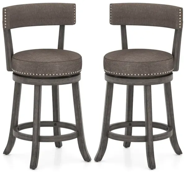 Set of 2 Counter Height Chairs with 360° Swivel Seat and Rubber Wood Frame
