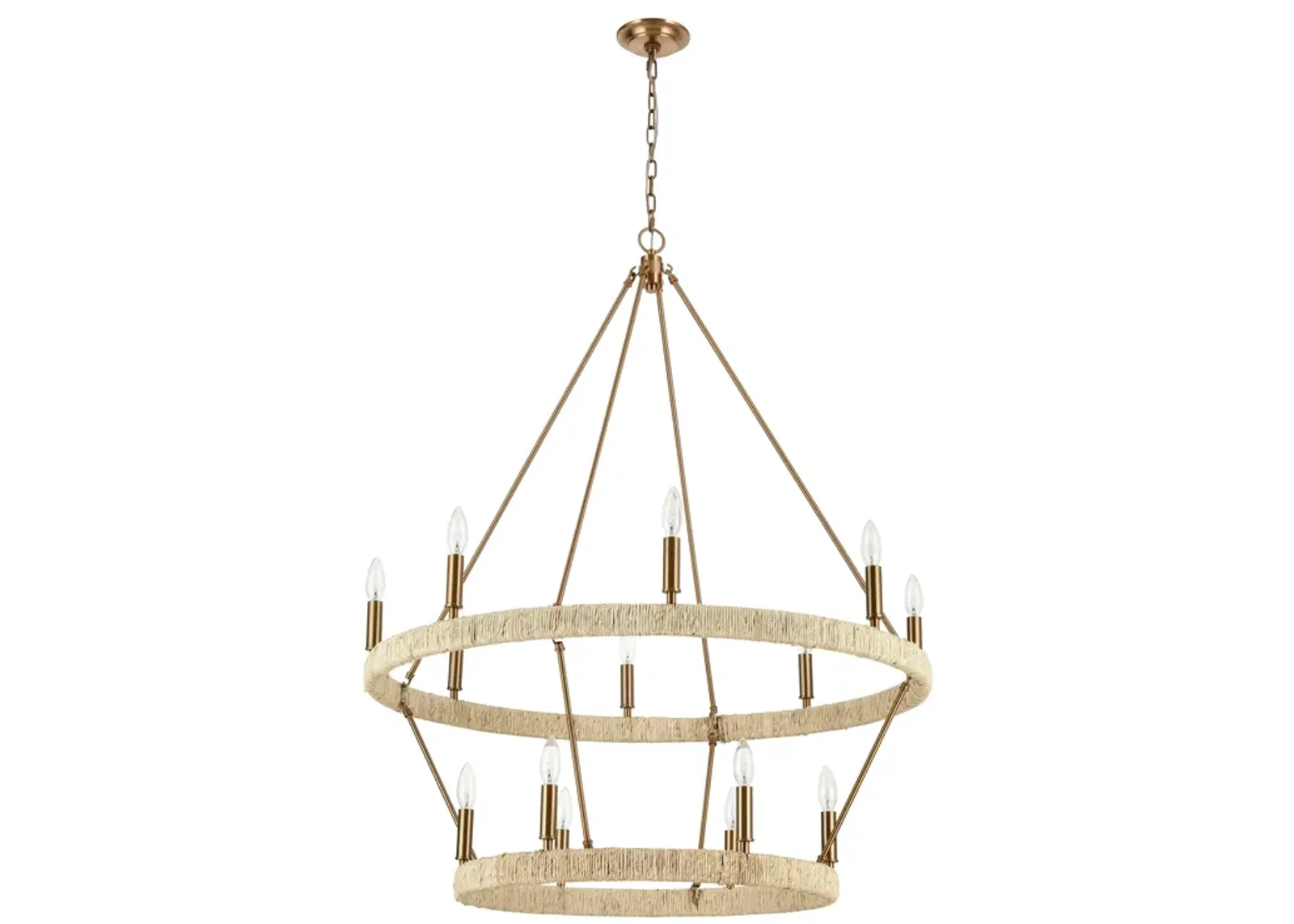 Abaca 36" Wide 14-Light Chandelier in Brass