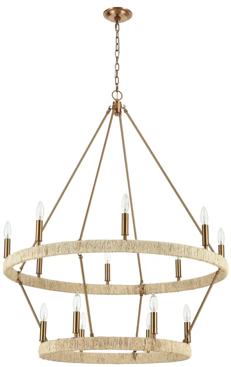 Abaca 36" Wide 14-Light Chandelier in Brass