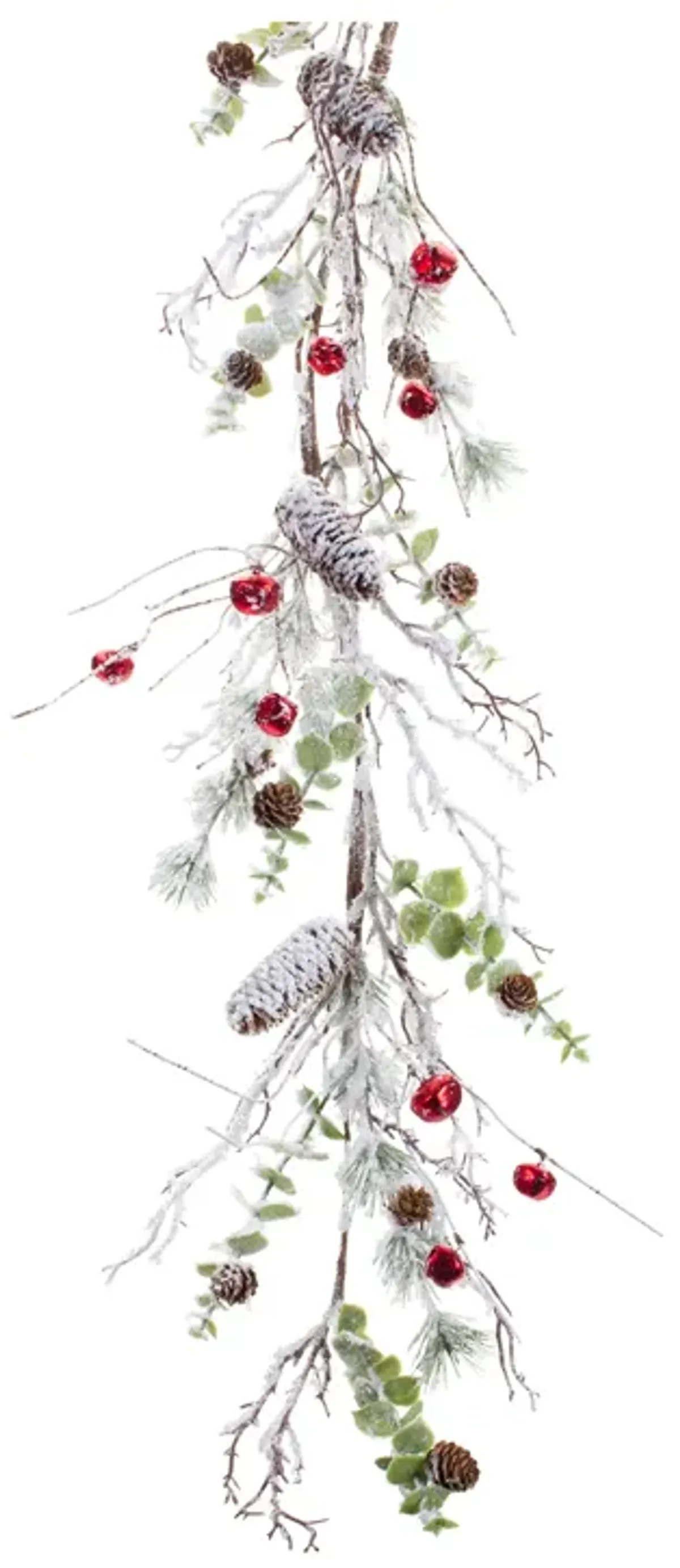 Snow Pine Garland with Sleigh Bells for Holiday and Winter Décor (Set of 2)