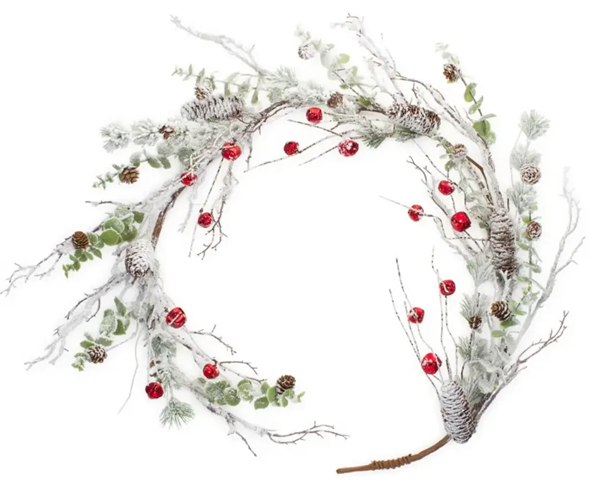 Snow Pine Garland with Sleigh Bells for Holiday and Winter Décor (Set of 2)