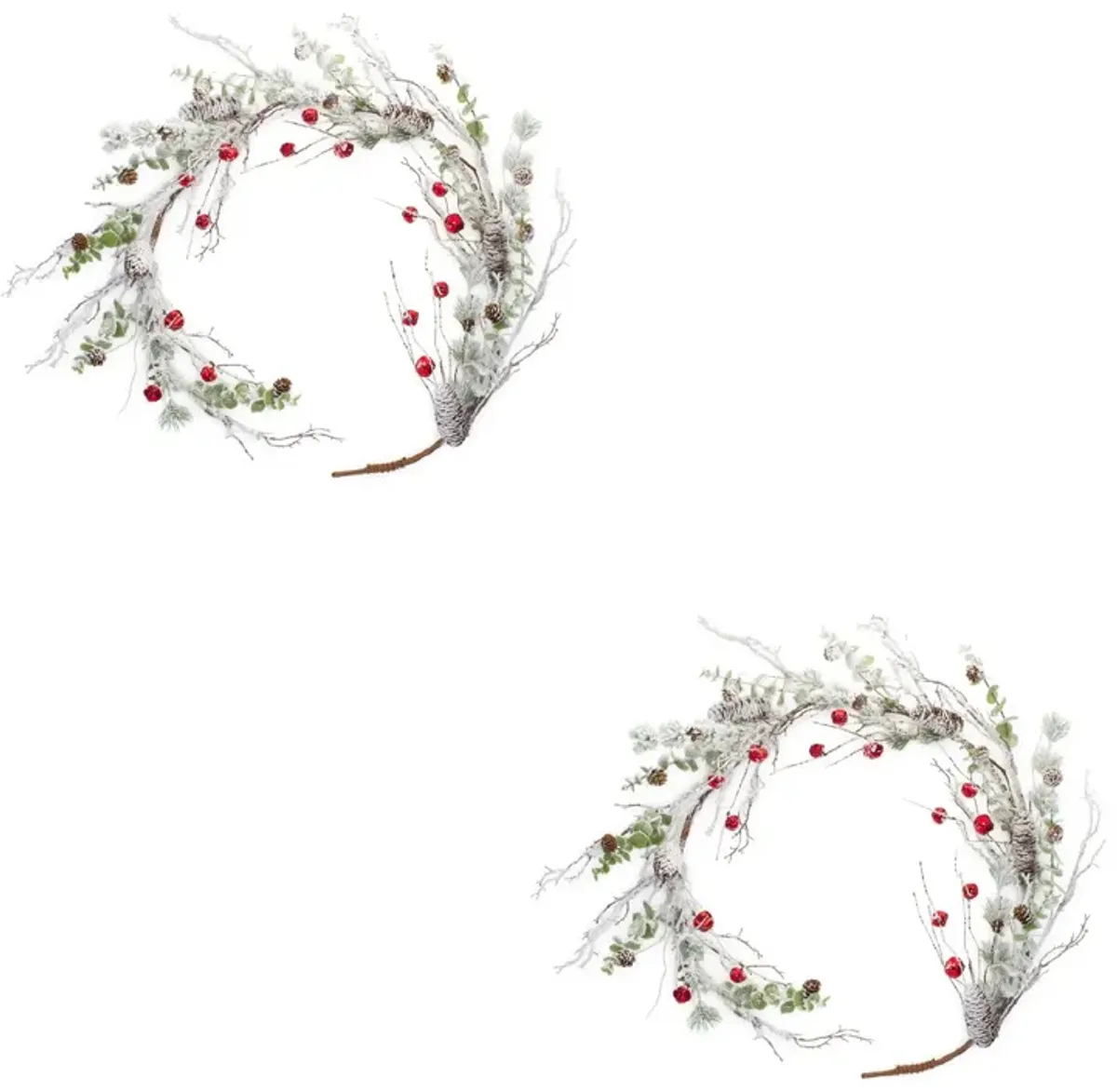 Snow Pine Garland with Sleigh Bells for Holiday and Winter Décor (Set of 2)