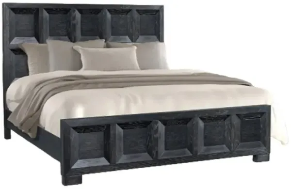 Kizie Queen Bed, Classic Recessed Panel, Weathered Black Solid Wood - Benzara