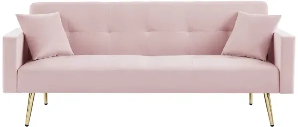 Pink Velvet Convertible Folding Futon Sofa Bed, Sleeper Sofa Couch For Compact Living Space