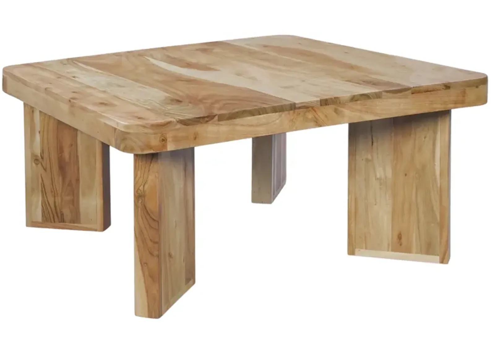 Cascade 32 Inch Coffee Table, Handcrafted Natural Acacia Wood, Square Top with Diagonal Wide Panel Legs